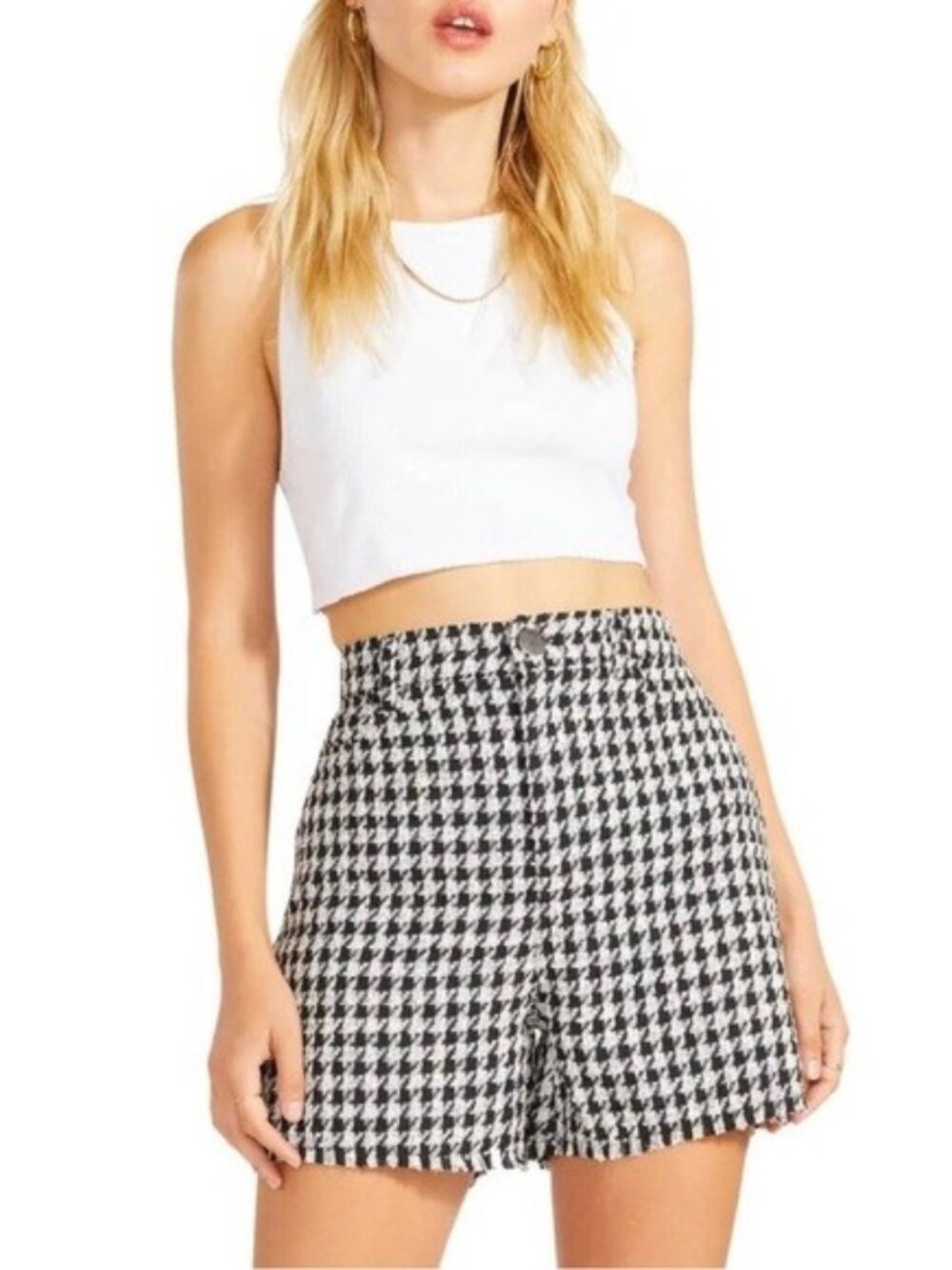 BB DAKOTA Release The Hounds Black and White Tweed Houndstooth Shorts